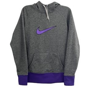 Nike Swoosh Therma-Fit Grey and Purple Sweatshirt Pullover Hoodie